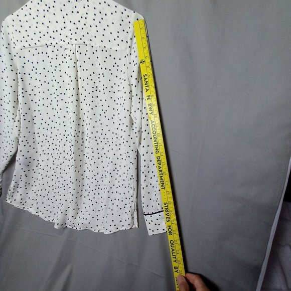 Who What Wear White Sheer Black Polka dot Blouse Button Up NWT XS Long Sleeve - Picture 6 of 16